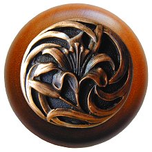 Notting Hill NHW-703C-AC Tiger Lily Wood Knob in Antique Copper/Cherry wood finish